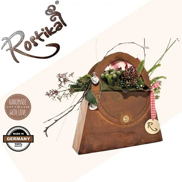 Edelrost Deko Tasche zum Bepflanzen – Metall Pflanzgefäß 3 Größen/Set - Pille Gartenwelt