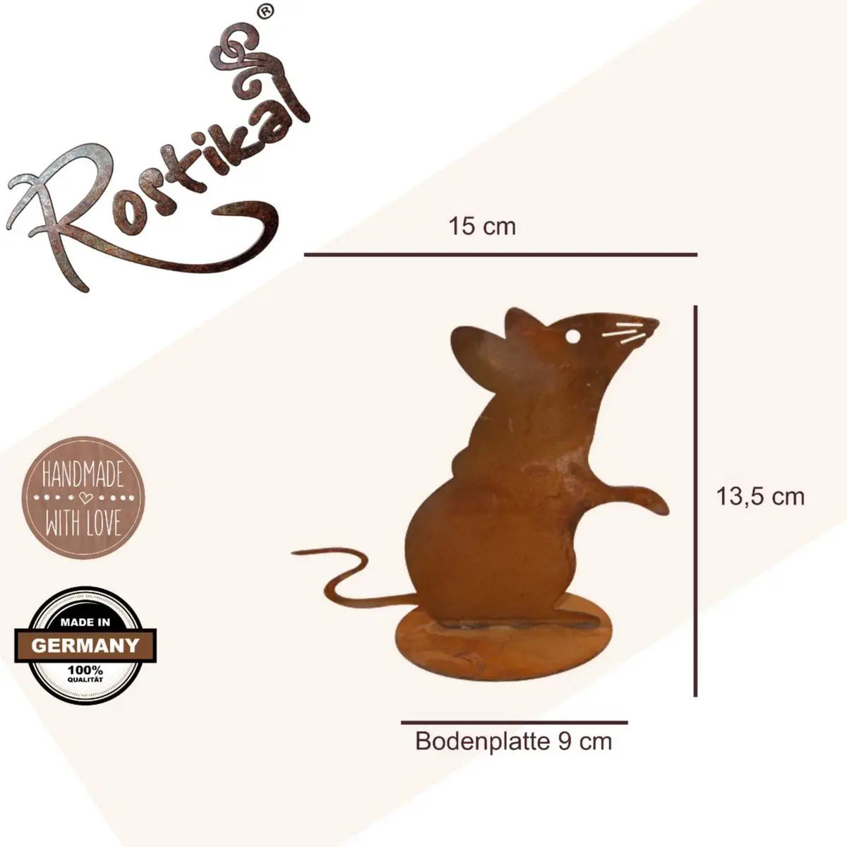 Edelrost Deko Maus – Metallfigur mit Bodenplatte Ø 9 cm 13,5 cm hoch - Pille Gartenwelt