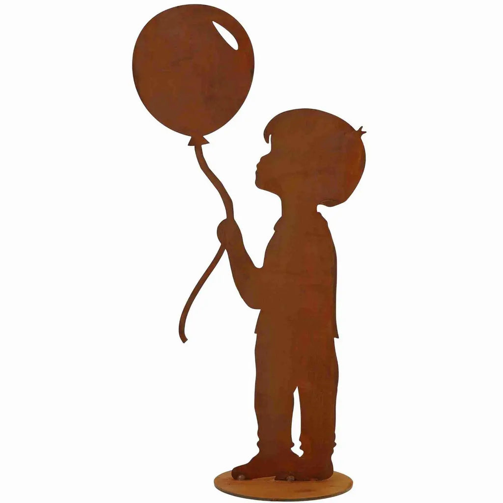 Junge mit Luftballon | Edelrost Gartendeko Figur - Pille Gartenwelt