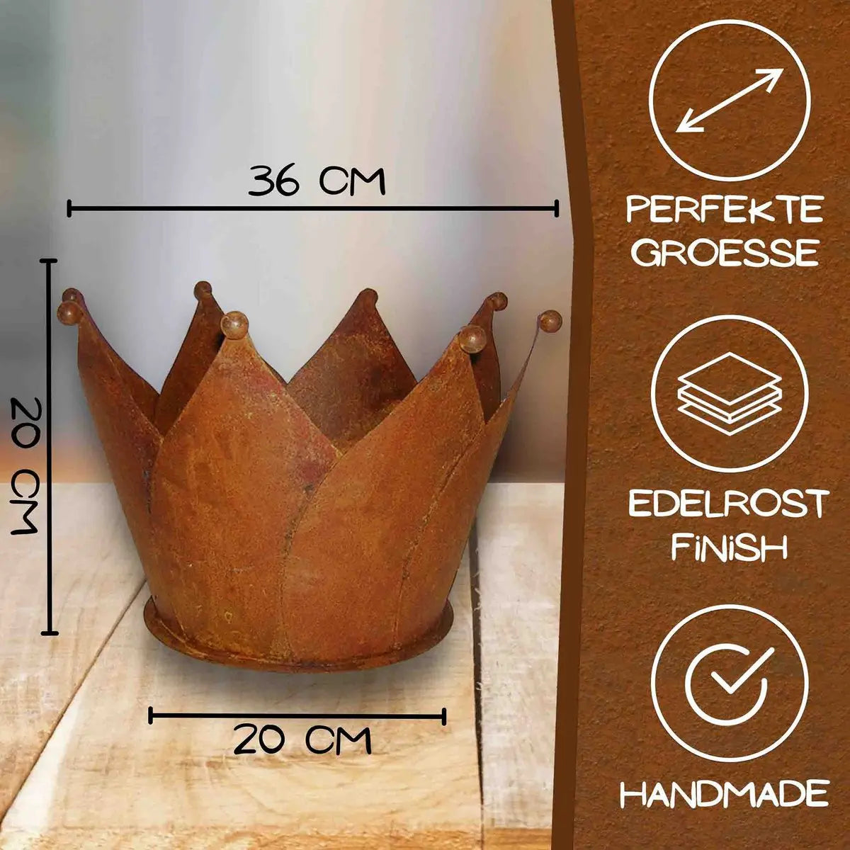 Edelrost Krone zum Bepflanzen – Vintage Pflanztopf aus Metall, Ø 34 cm - Pille Gartenwelt