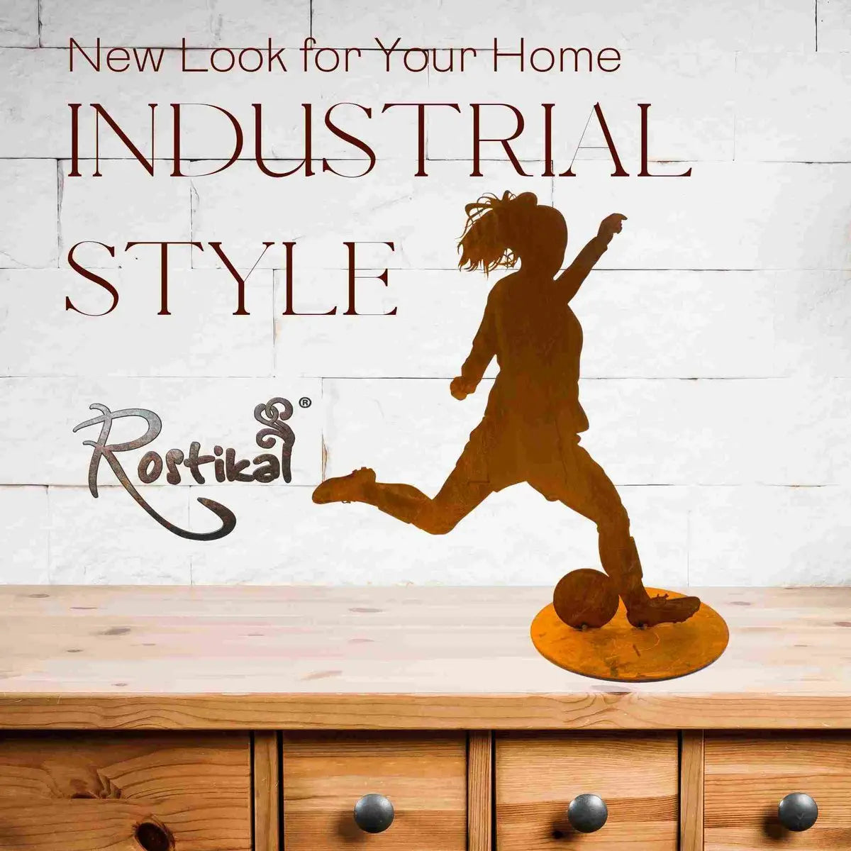 Edelrost Fußball Figur Sportlerin 40 cm mit Bodenplatte - Pille Gartenwelt