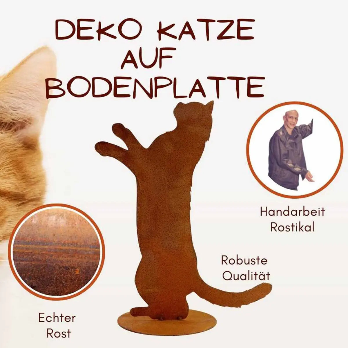 Edelrost Katze "Feline" | auf Bodenplatte | Metall Wohn- und Gartendeko Figur Rostikal