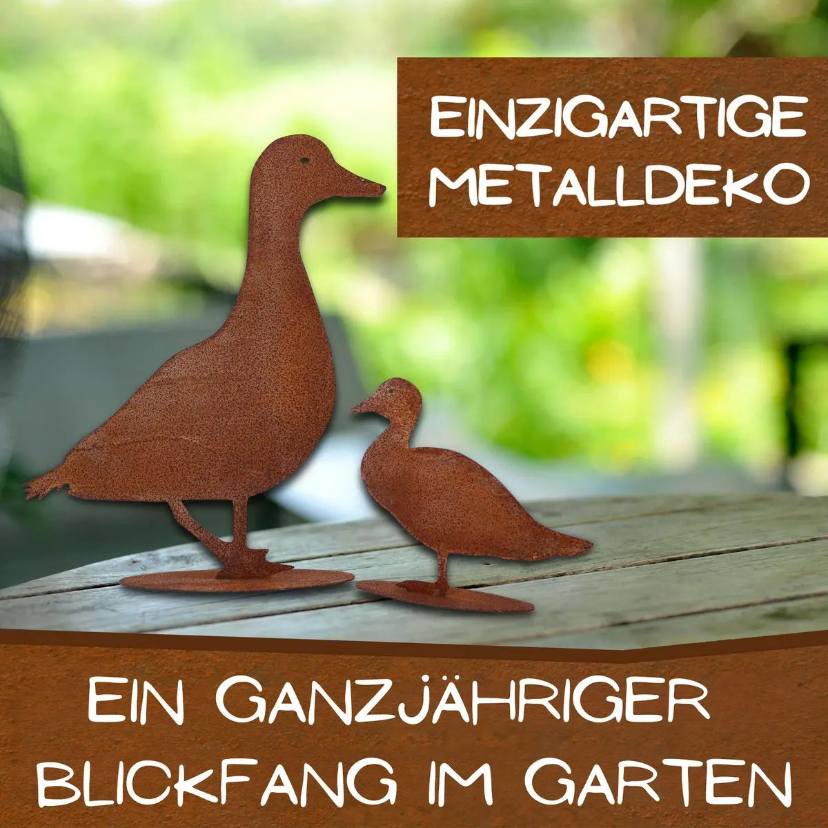 Edelrost Ente mit Bodenplatte – Entenküken, Entenmutter oder Set - Pille Gartenwelt