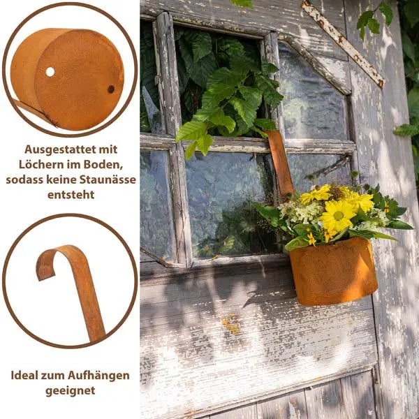 2 x Edelrost Hängetopf Ø14 cm – Pflanztopf zum Aufhängen für Balkon & Garten - Pille Gartenwelt