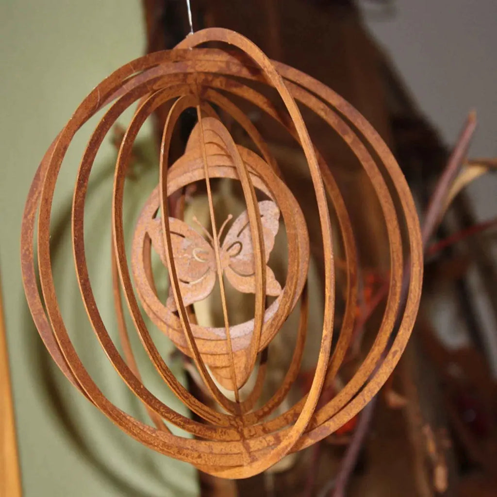 Edelrost Windspiel Schmetterling – 3D Hängedeko Ø 18 cm Vintage - Pille Gartenwelt