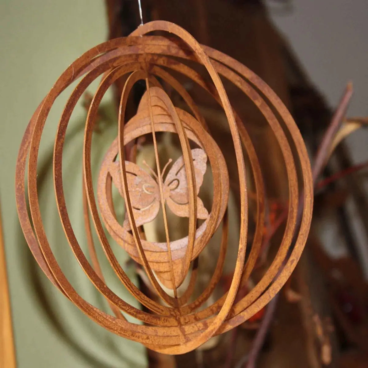 Edelrost Windspiel Schmetterling – 3D Hängedeko Ø 18 cm Vintage - Pille Gartenwelt