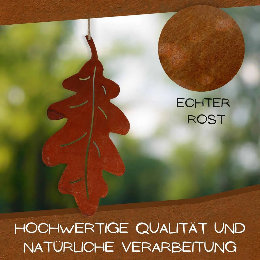 Edelrost Eichenblatt Anhänger – Herbstdeko Metall 15 cm - Pille Gartenwelt