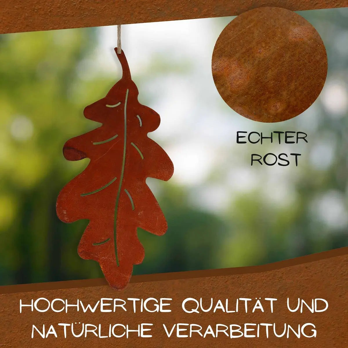 Edelrost Eichenblatt Anhänger – Herbstdeko Metall 15 cm - Pille Gartenwelt