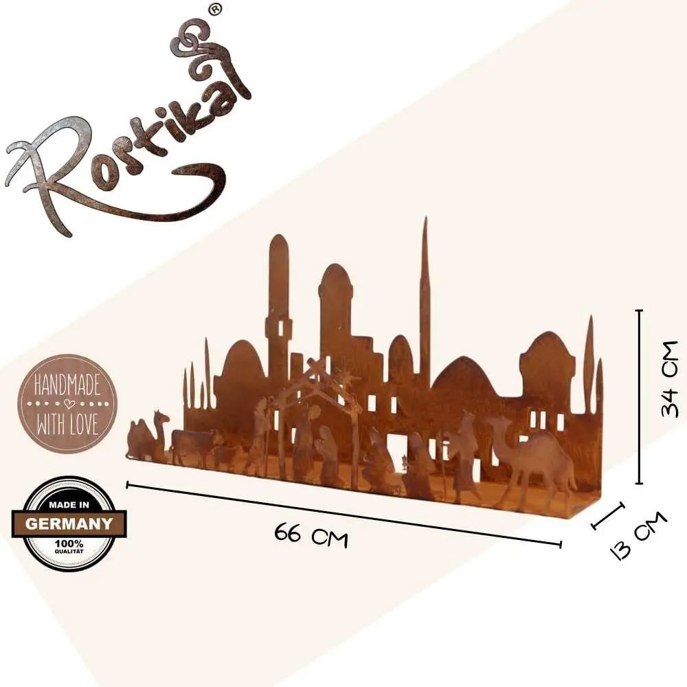 Edelrost Advent Kerzenhalter Skyline – Weihnachtsdeko aus Metall, 2 Größen - Pille Gartenwelt
