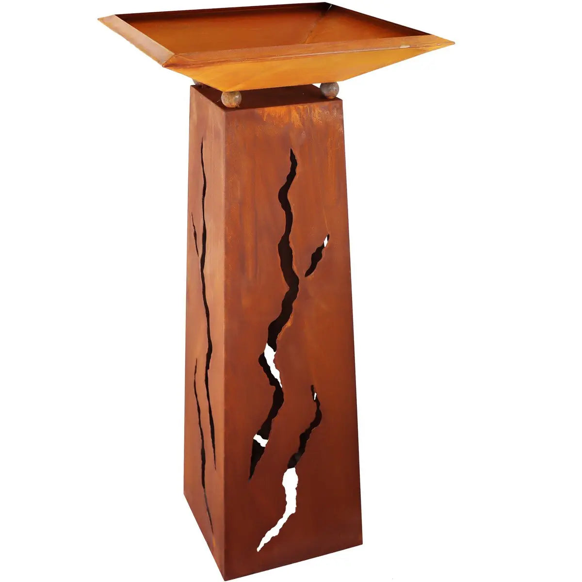 Edelrost Rostsäule 1 m mit Rissmotiv & Schale – 6 Varianten Vintage - Pille Gartenwelt