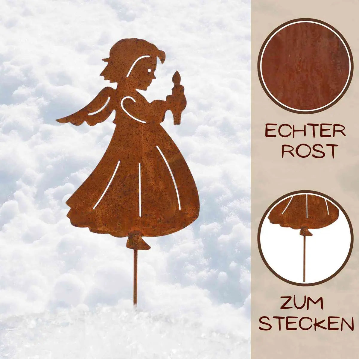 Edelrost Engel mit Kerze – Hängedeko oder Gartenstecker 40/80 cm, Vintage - Pille Gartenwelt