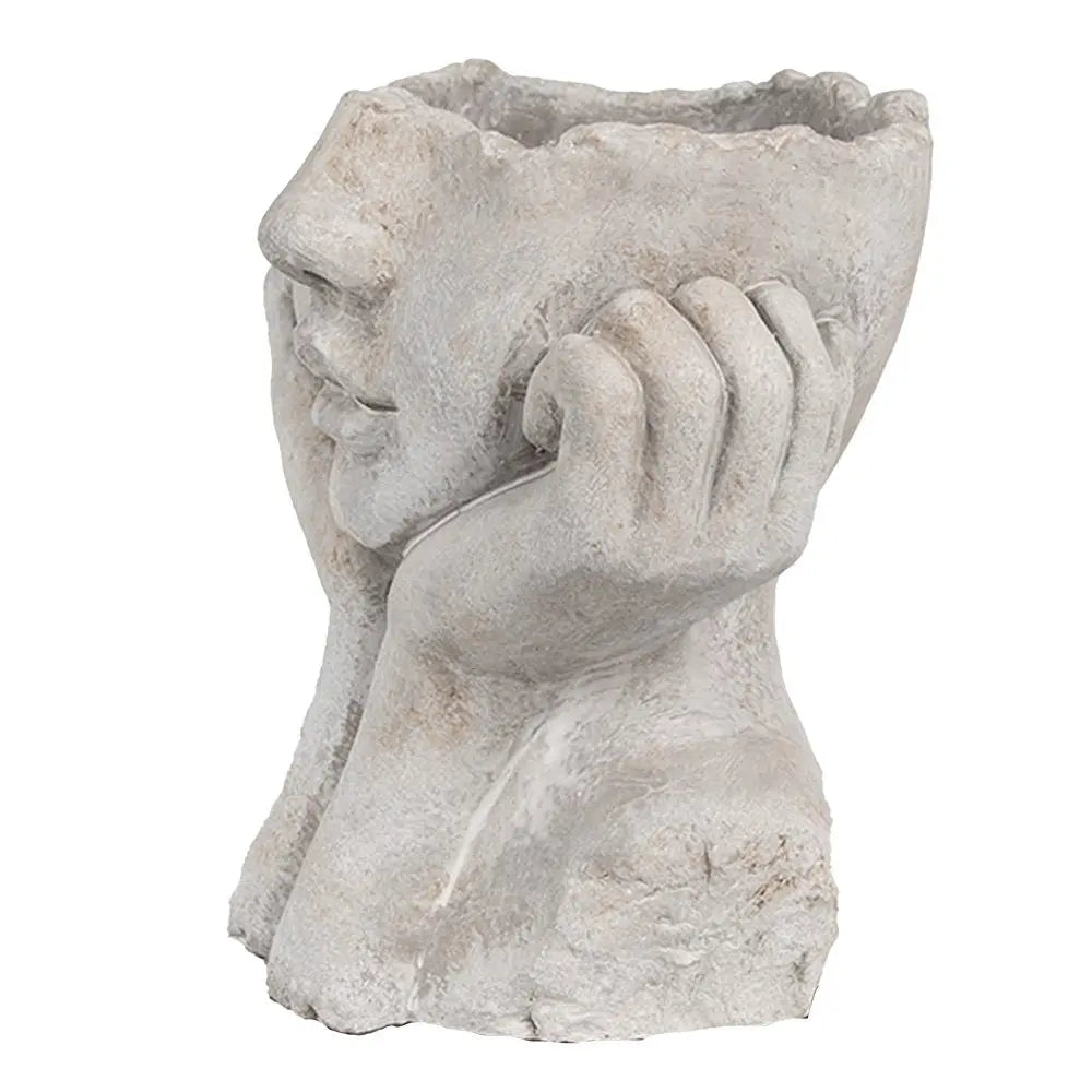 Blumentopf für den Innenbereich, Frau, 17 x 14 x 18 cm, Pflanztopf aus grauem Stein Clayre & Eef.