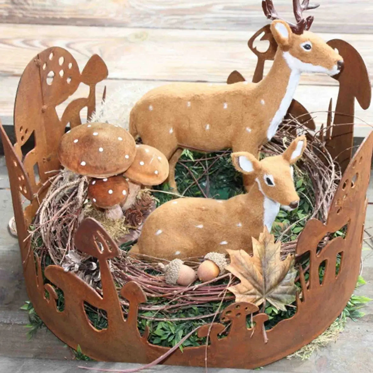 Edelrost Pilzring Herbstdeko – Metalldeko Ring Ø 30/40 cm Vintage - Pille Gartenwelt