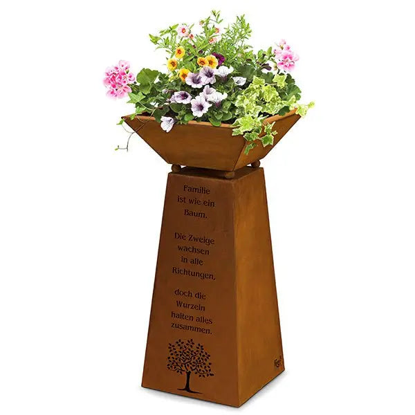 Deko Rostsäule mit Familien Spruch und Dekoschale - Pille Gartenwelt