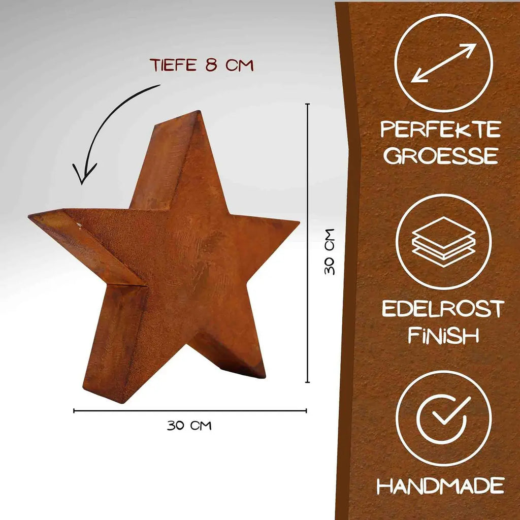 Edelrost Weihnachtsstern 3D aus Metall – 30 cm oder 50 cm Rost Deko - Pille Gartenwelt