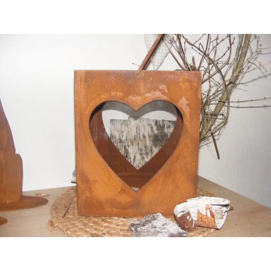 Rostiges Windlicht mit Herz | eckig mit Glaseinsatz - Pille Gartenwelt