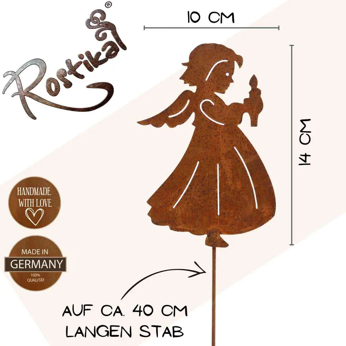 Edelrost Engel mit Kerze – Hängedeko oder Gartenstecker 40/80 cm, Vintage - Pille Gartenwelt