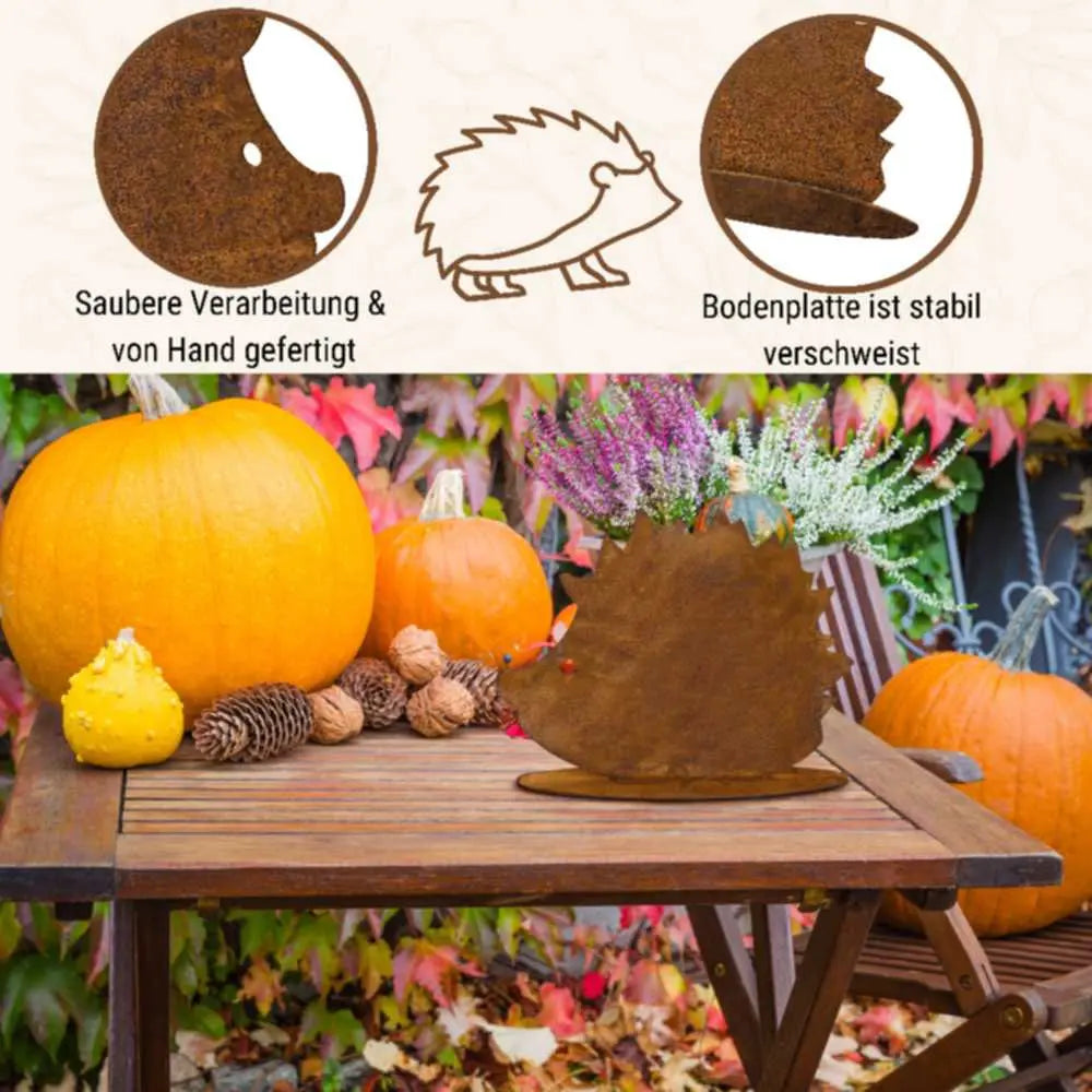 Edelrost Igel Figur auf Bodenplatte – 2 Größen Herbstdeko Metall - Pille Gartenwelt