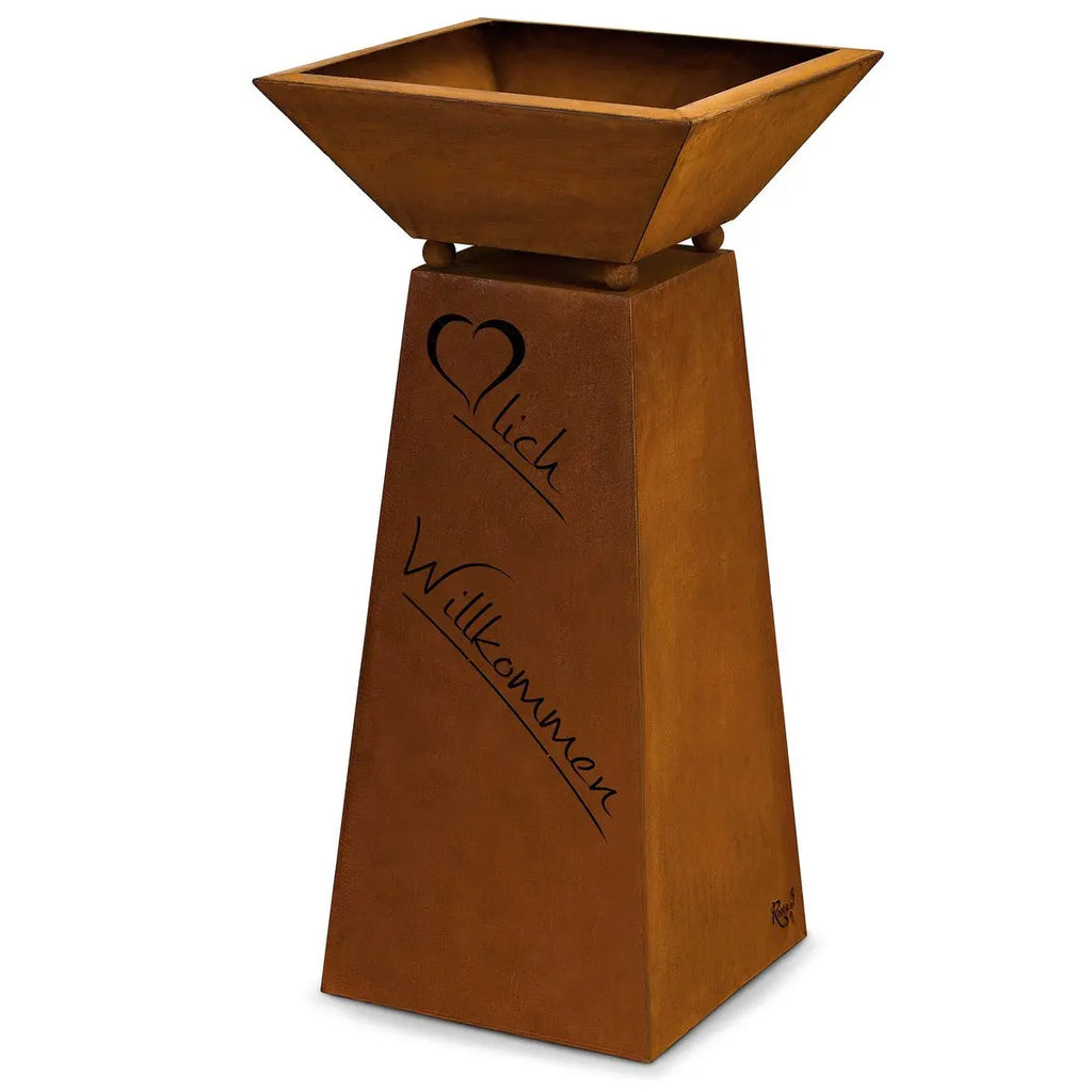 Edelrost Säule „Herzlich Willkommen“ mit Pflanzschale – 57 cm - Pille Gartenwelt