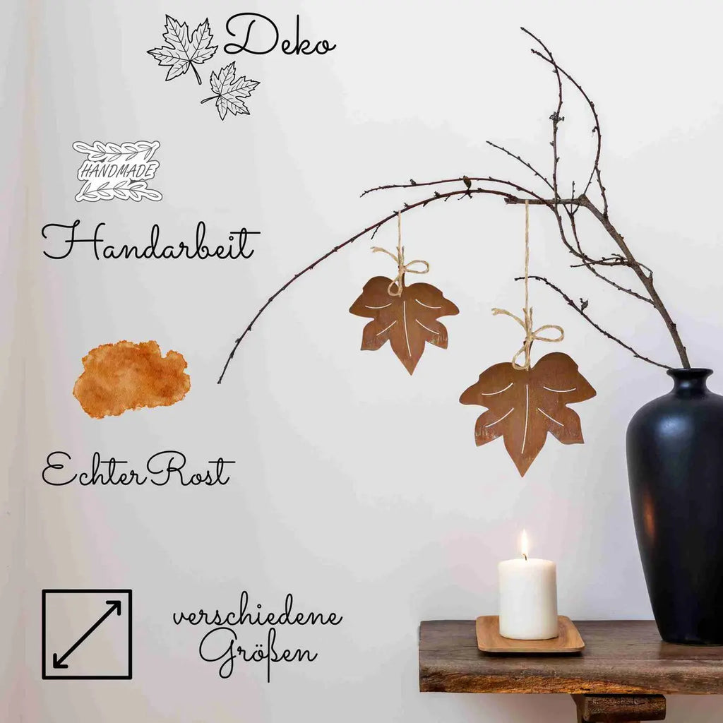 Edelrost Ahornblatt Anhänger – Herbstdeko Metall 15/20 cm + Set - Pille Gartenwelt