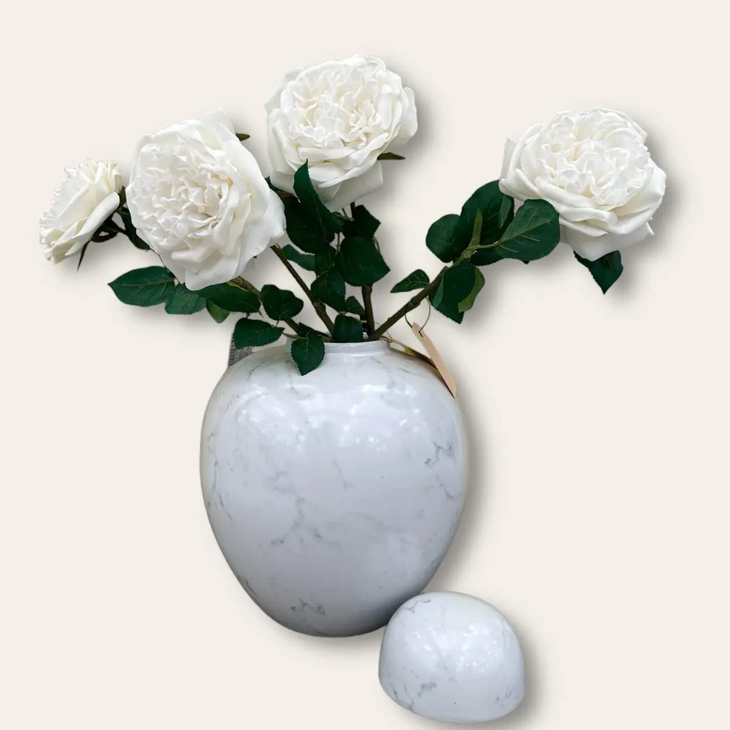 Runde Vintage-Keramikvase mit Blumen (Weiß, groß, H x B x H x T): 25 x 25 cm. QMF Trading