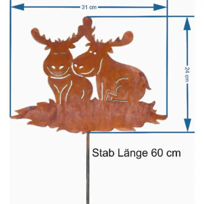 Edelrost Elch Paar Gartenstecker – Weihnachtsdeko Rost Metall für draußen - Pille Gartenwelt