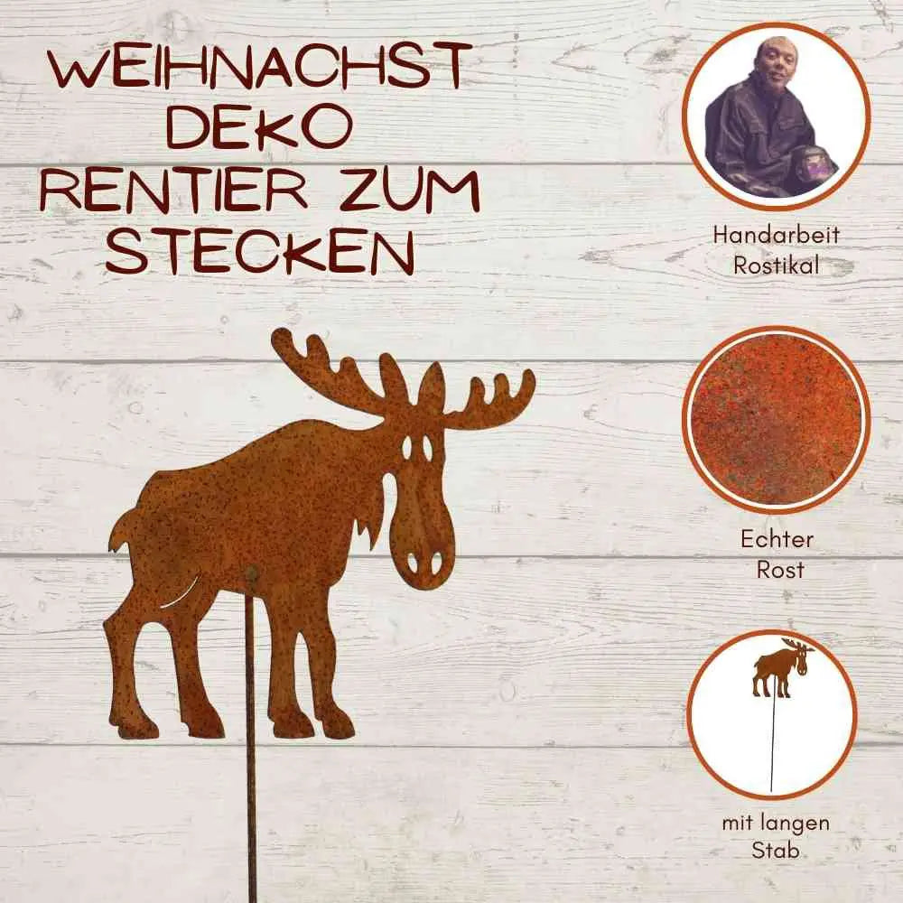 Edelrost Rentier Deko – Weihnachtsdeko zum Hängen oder Stecken - Pille Gartenwelt