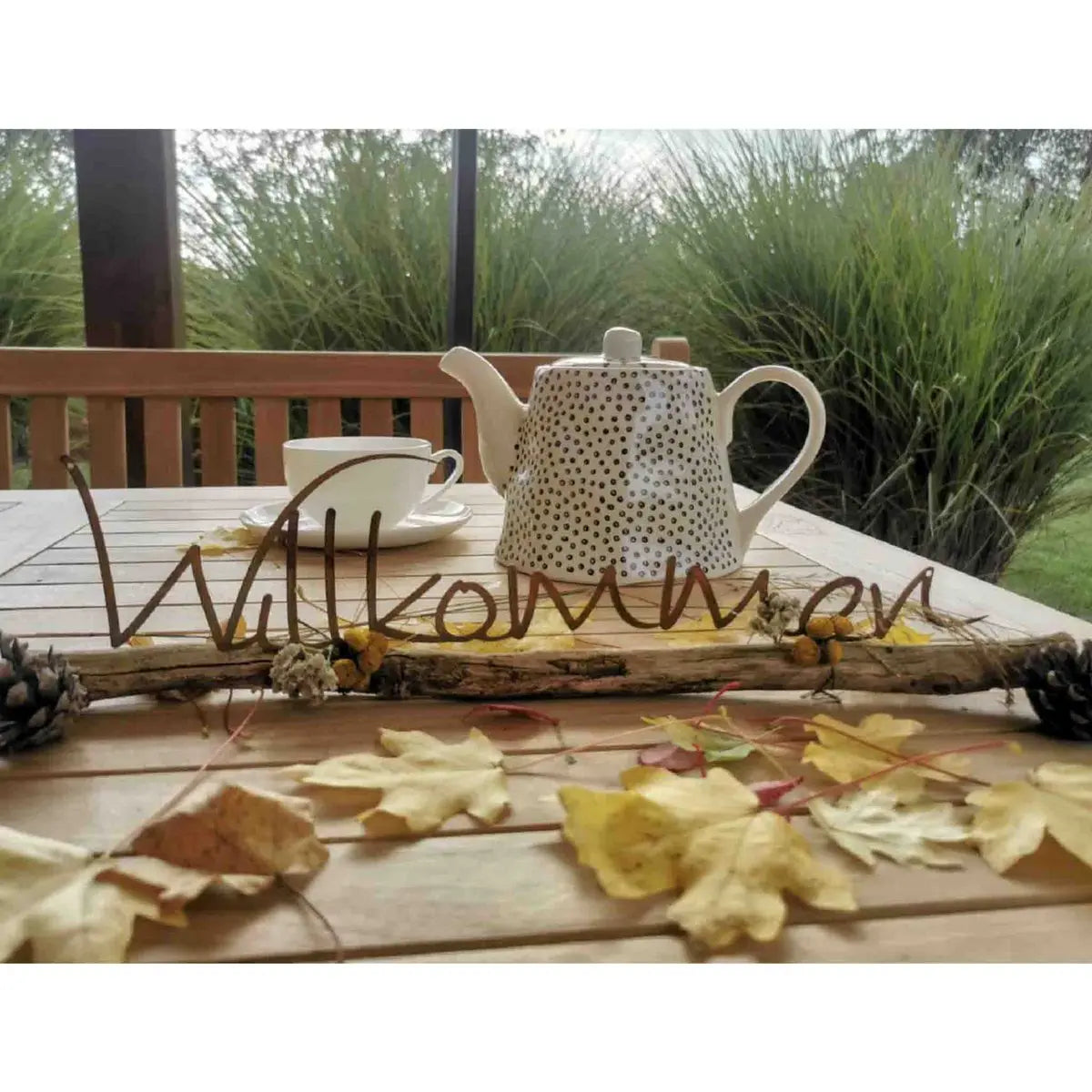 Biegsamer Edelrost Schriftzug „Willkommen“ – Schild für Türkranz & Wanddeko - Pille Gartenwelt