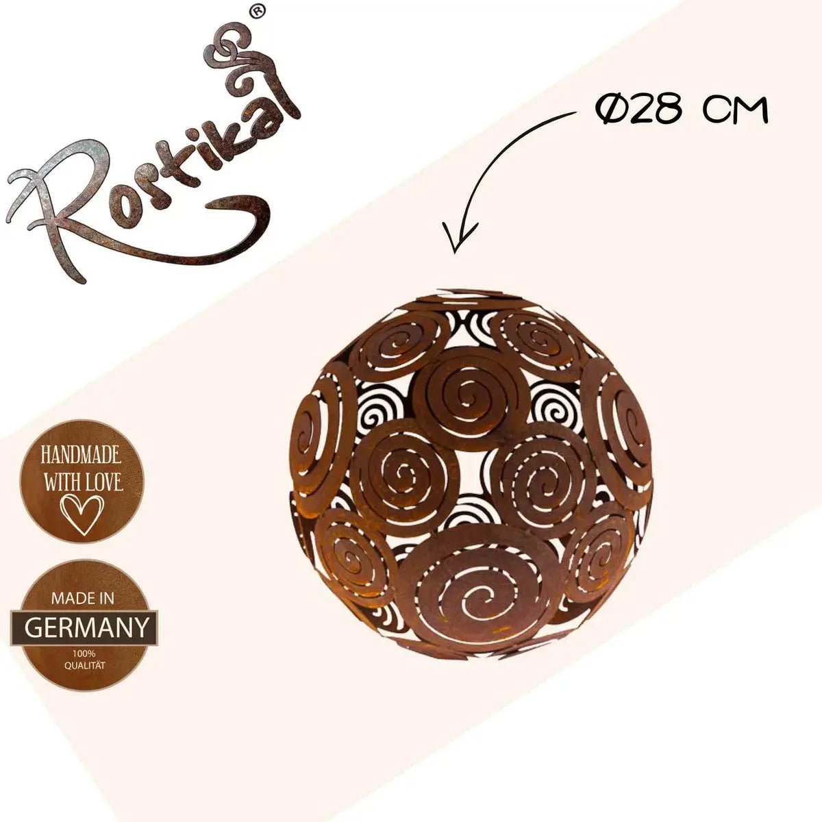 Edelrost Deko Kugel aus Metall – Vintage Drahtkugel Ø 28 oder Ø 40 cm, offen unten - Pille Gartenwelt