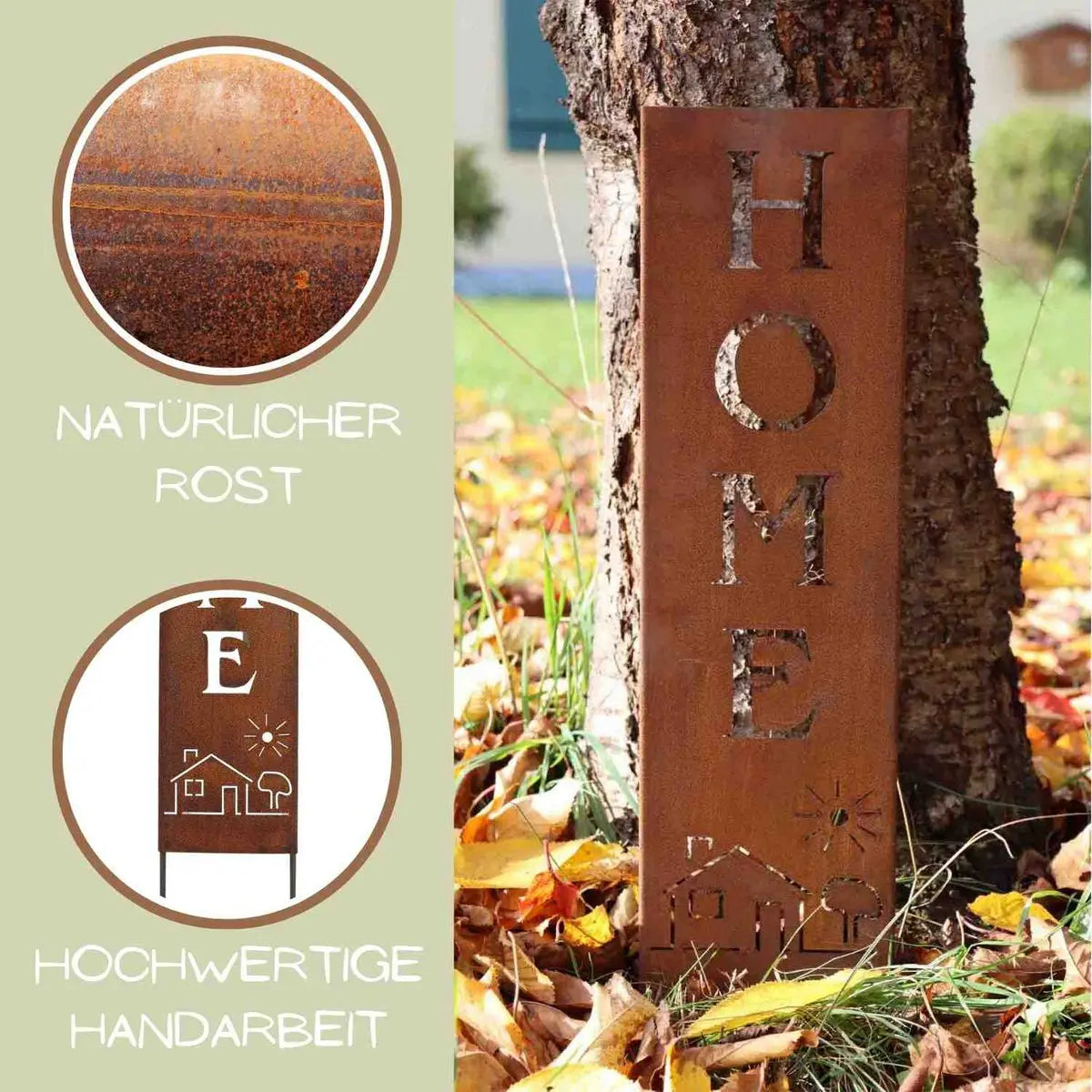 HOME Schild Edelrost aus Metall – Deko Ständer 55 cm - Pille Gartenwelt