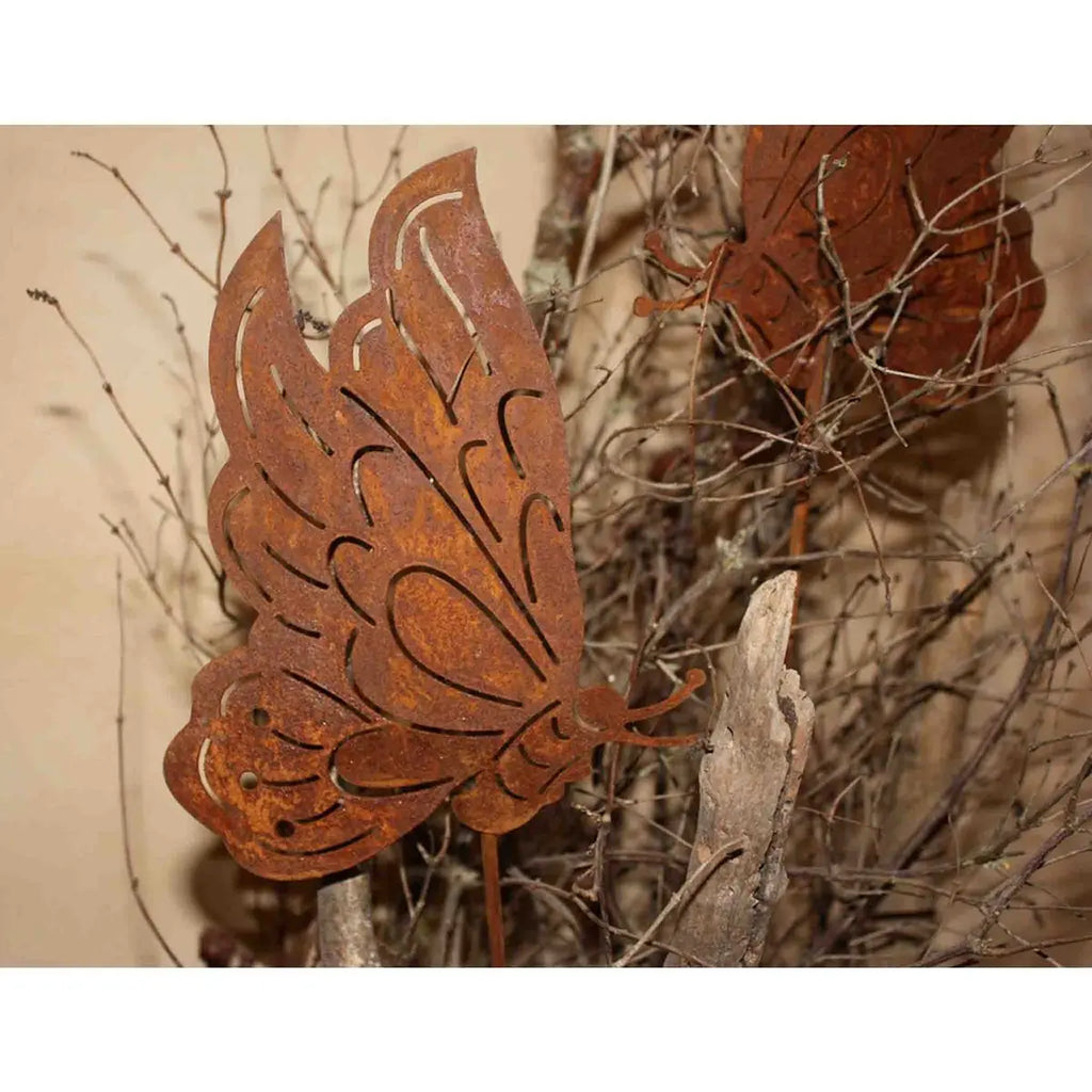 Edelrost Schmetterling Gartenstecker – Rost Deko Blumenstecker 40 cm für Balkon & Beet - Pille Gartenwelt