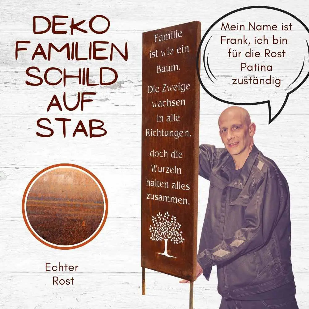 Edelrost Gartenschild mit Spruch – Spruchtafel mit Stand oder Stab - Pille Gartenwelt