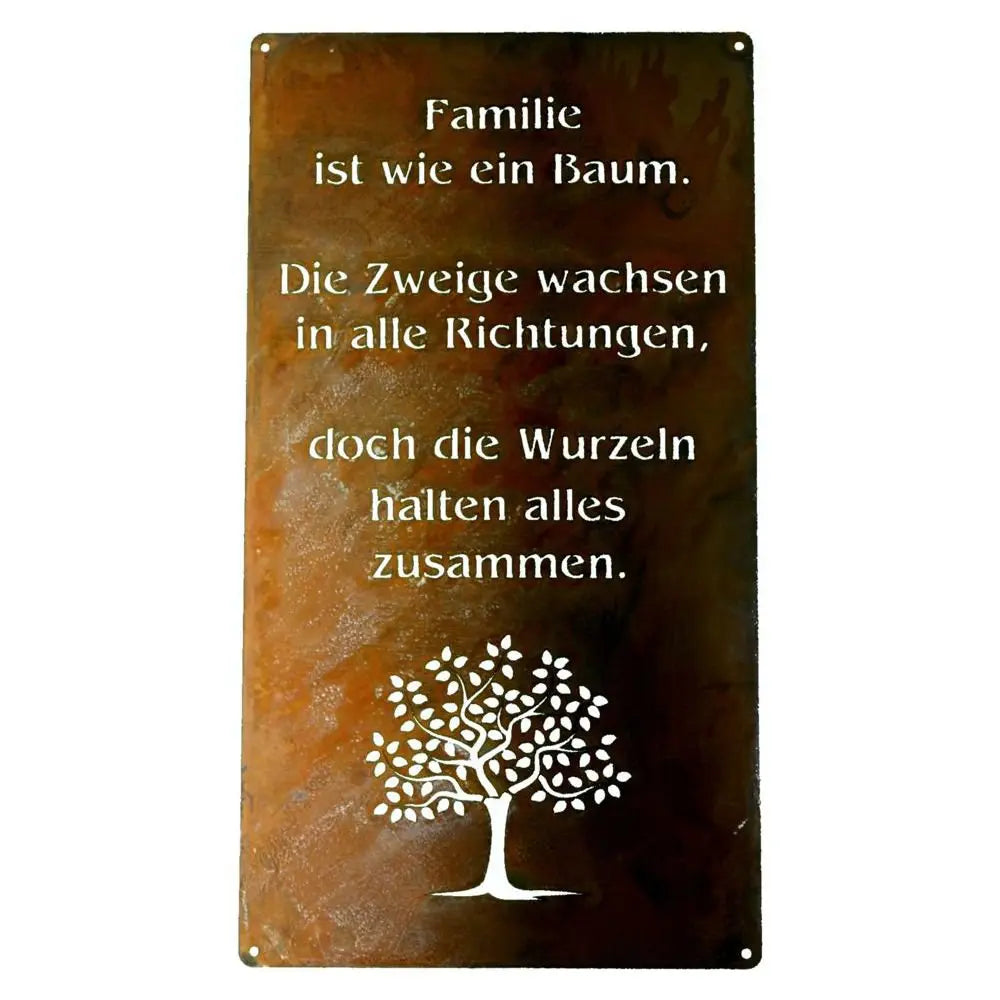 Edelrost Familienspruch Schild „Familie ist wie ein Baum“ – 2 Größen - Pille Gartenwelt