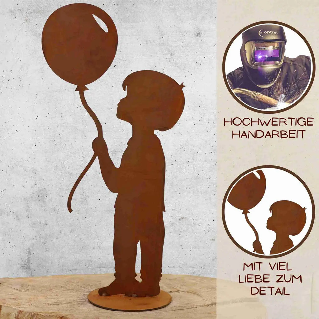 Junge mit Luftballon | Edelrost Gartendeko Figur - Pille Gartenwelt