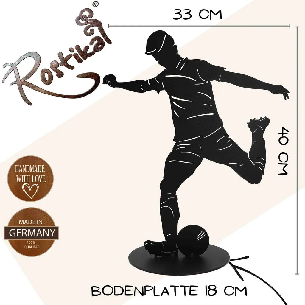 Fußball Skulptur schwarz matt – Metall Dekofigur 40 cm mit Bodenplatte - Pille Gartenwelt