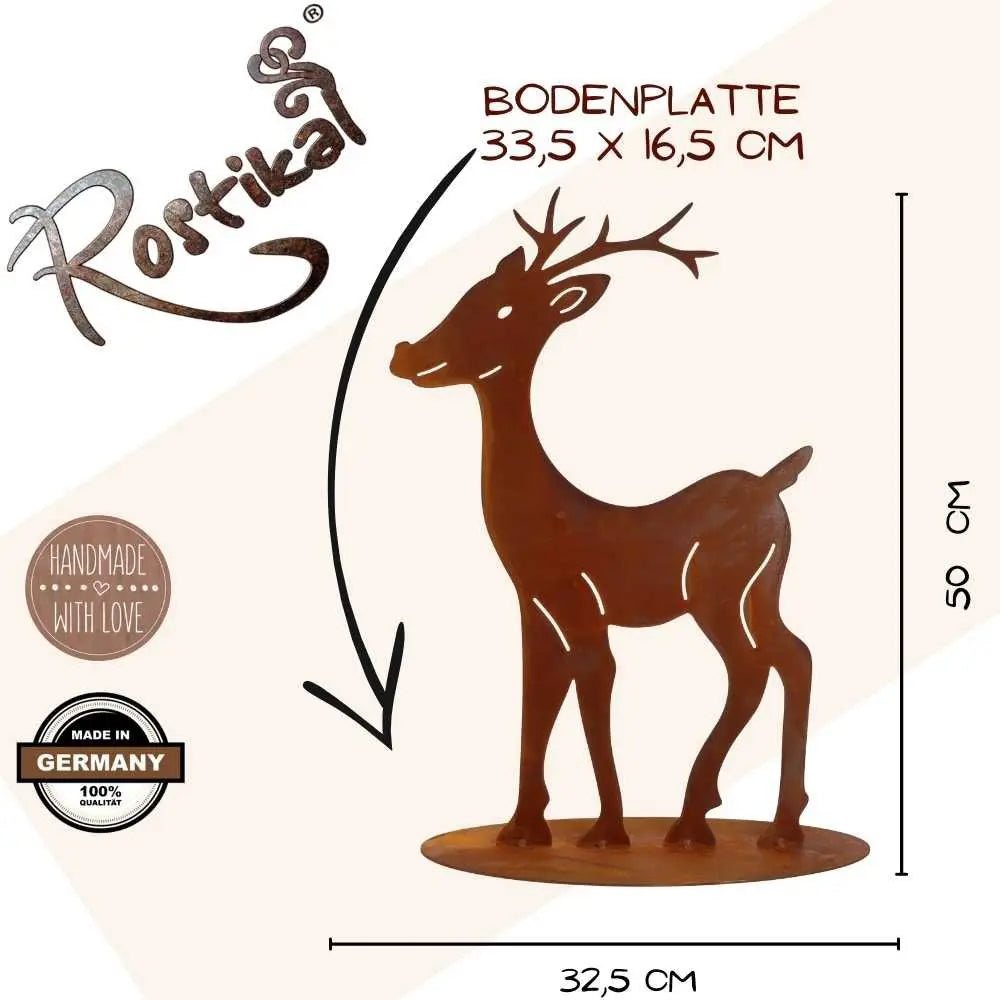 Edelrost Rentier Figur – 30/40/50 cm oder Set mit Bodenplatte - Pille Gartenwelt