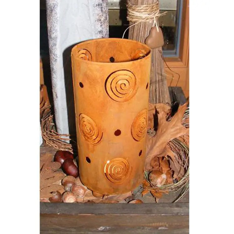 Edelrost Windlicht Spiralen – Metalllaterne 22 cm für Garten, Terrasse & Wohndeko - Pille Gartenwelt