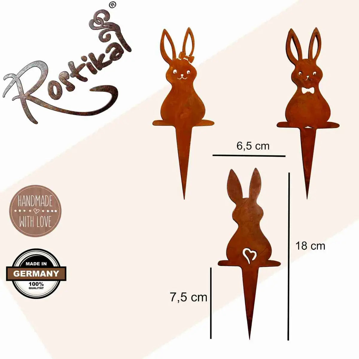 Edelrost Osterhasen Gartenstecker – Hasenfamilie 18 cm, einzeln oder Set - Pille Gartenwelt