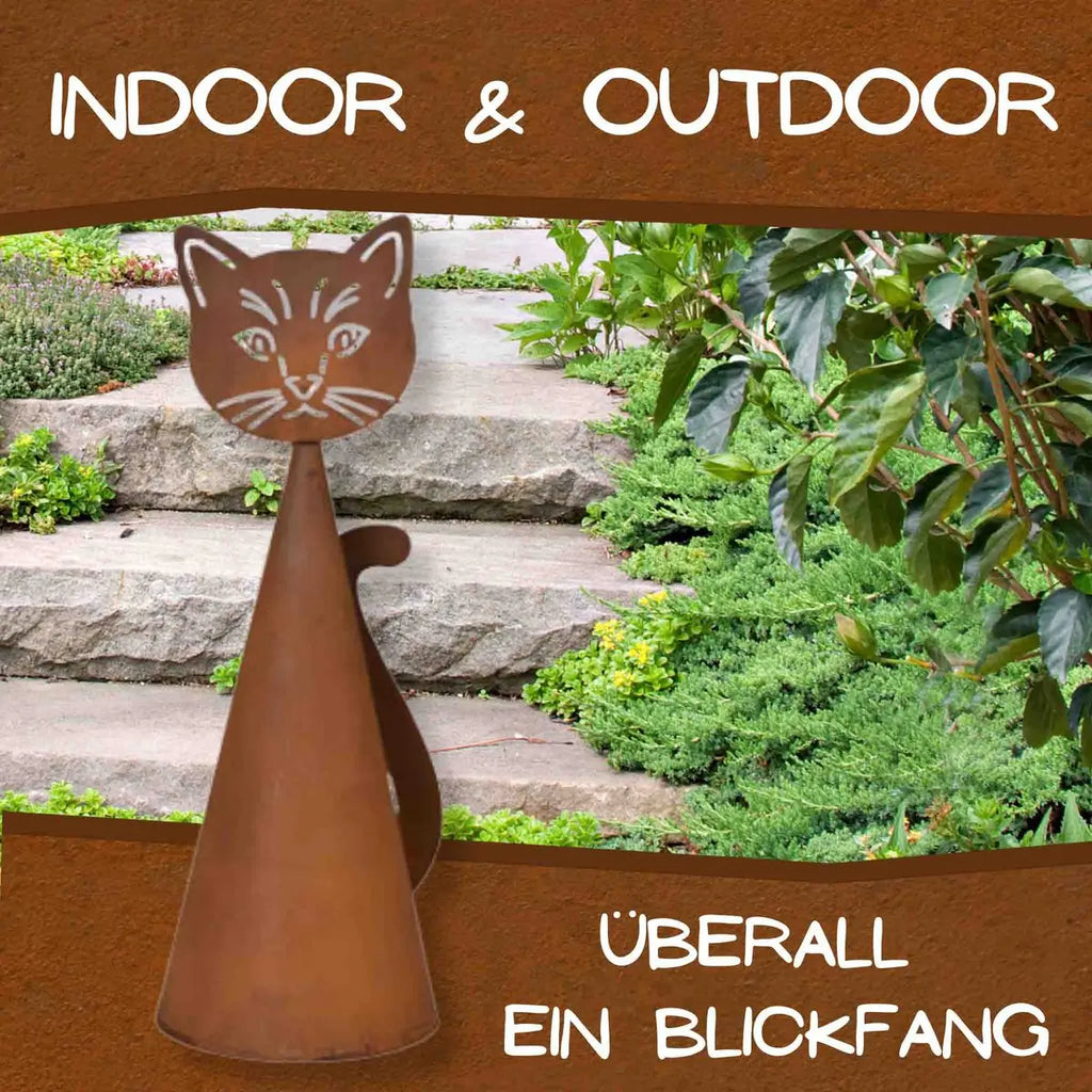 Edelrost Katzen Pfostenhocker – Rostfigur Katze für Zaun & Mauer, 33 cm - Pille Gartenwelt