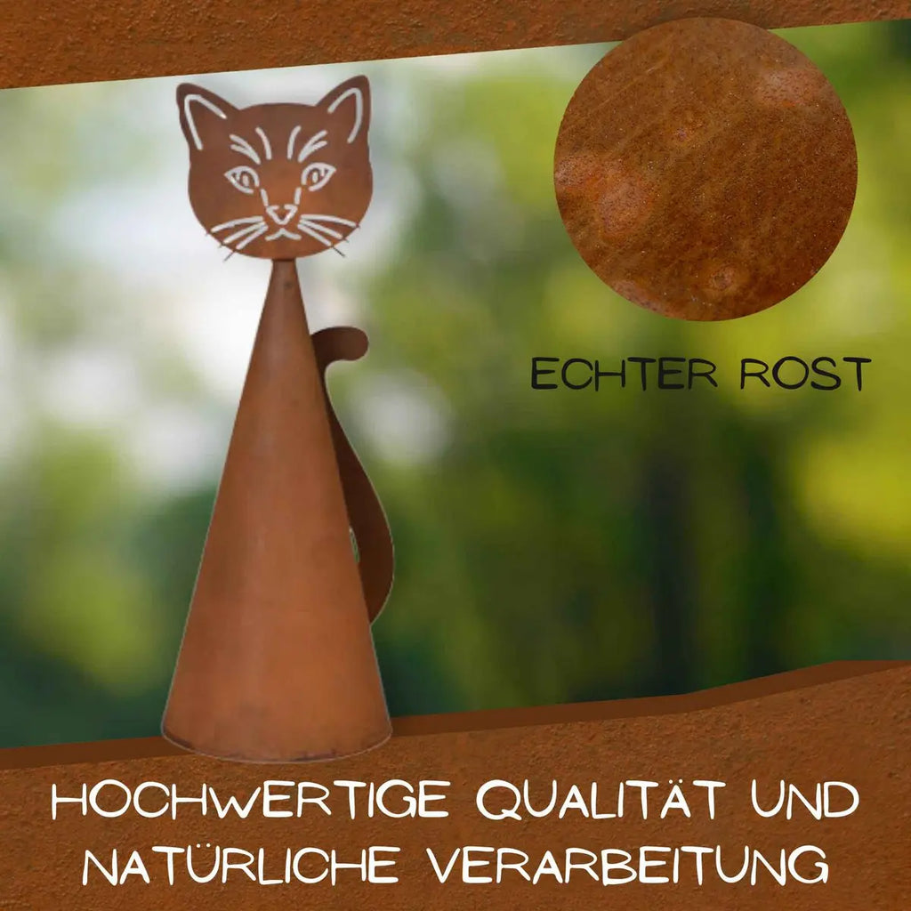 Edelrost Katzen Pfostenhocker – Rostfigur Katze für Zaun & Mauer, 33 cm - Pille Gartenwelt