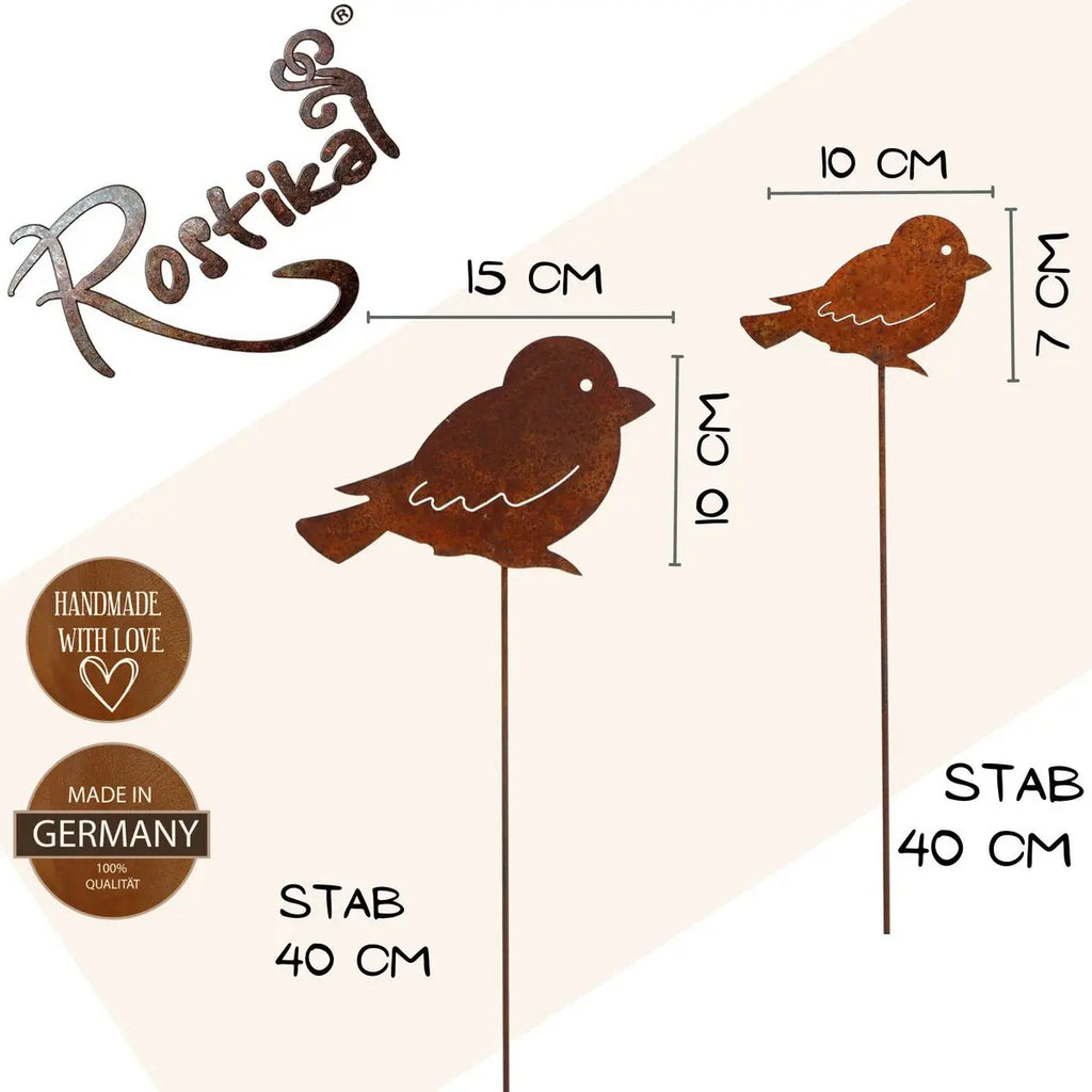 Edelrost Vogel Hängedeko & Gartenstecker – 2 Größen + Set, Vintage - Pille Gartenwelt