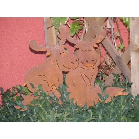 Edelrost Elch Paar Gartenstecker – Weihnachtsdeko Rost Metall für draußen - Pille Gartenwelt