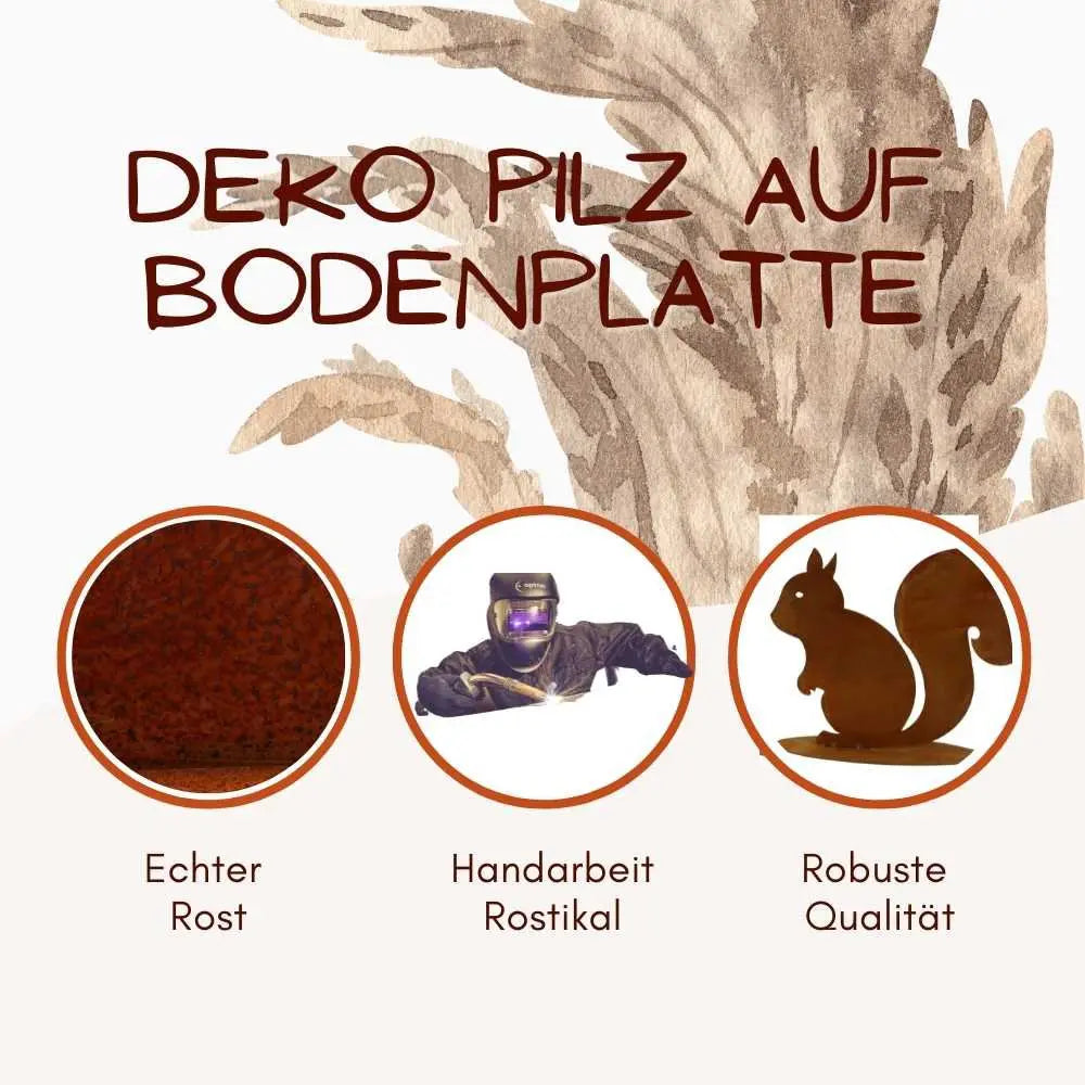 Edelrost Eichhörnchen Figur mit Nuss – Metall Deko 32 cm mit Platte | Herbst Deko - Pille Gartenwelt