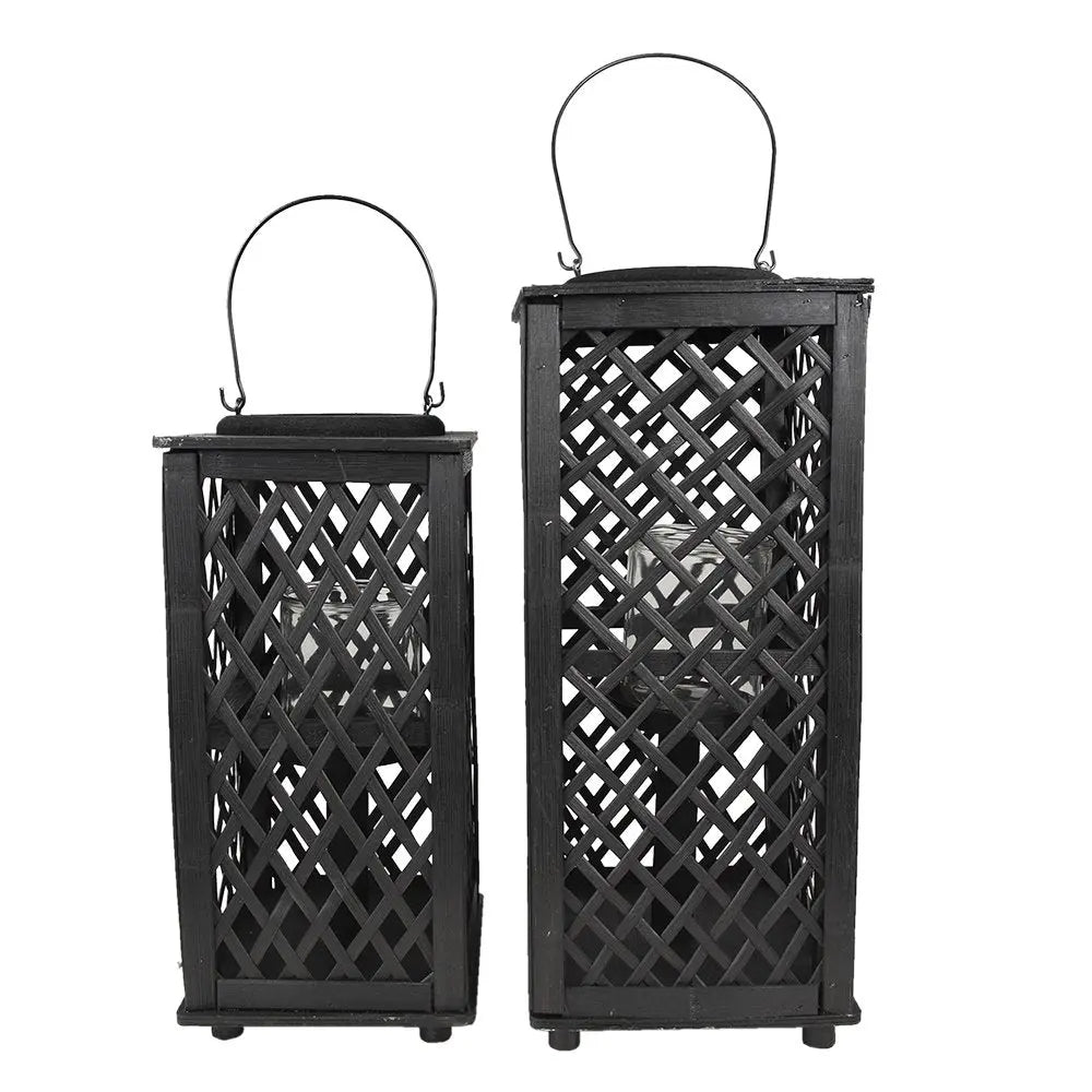Schwarzes Windlicht Bambus 21x21x50 cm Clayre & Eef.