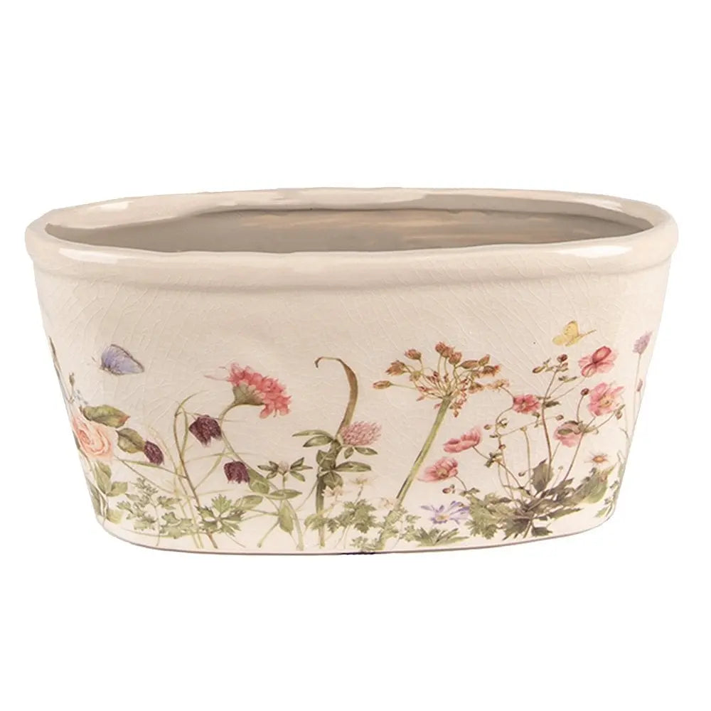 Blumentopf 27x13x14 cm Rosa Beige Blumentopf aus Keramik für den Innenbereich Clayre & Eef.