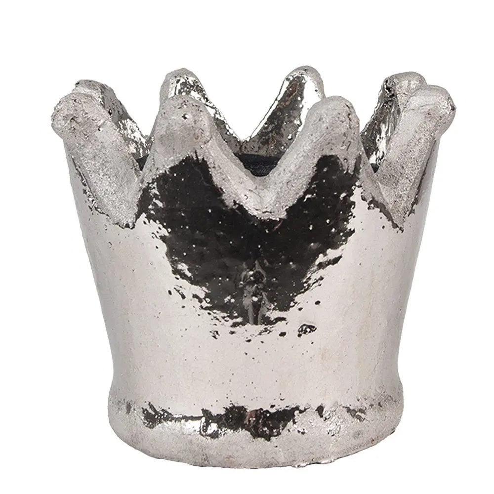Blumentopf Krone Ø 15x14 cm Silberfarbenes Terrakotta Clayre & Eef.