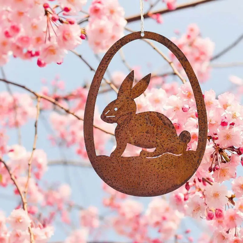 Edelrost Osterdeko Hase im Osterei – Hängeanhänger 15 cm Vintage - Pille Gartenwelt