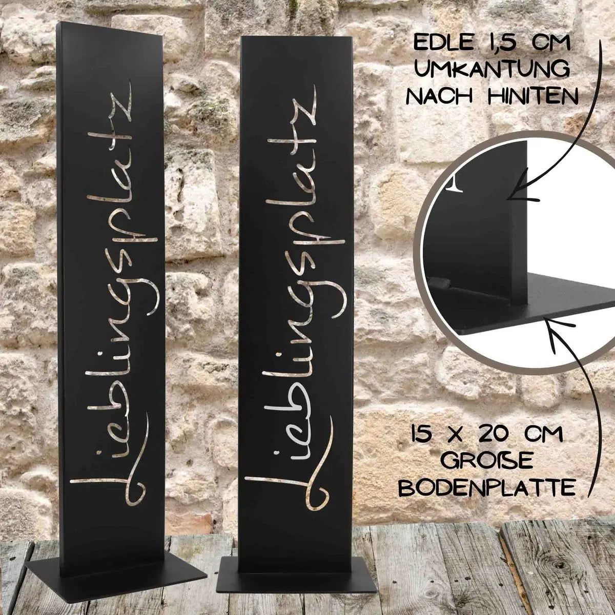 Lieblingsplatz Schild schwarz matt – Metall Deko mit Bodenplatte, 71 cm - Pille Gartenwelt