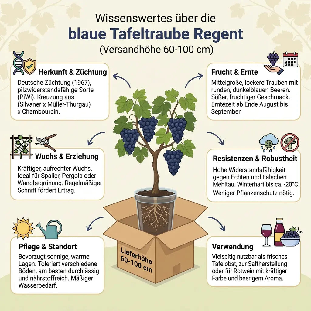 Blaue Tafeltraube Regent – Weinrebe 60–100 cm | knackig süß - Pille Gartenwelt