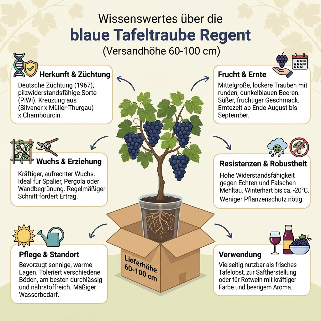 Blaue Tafeltraube Regent – Weinrebe 60–100 cm | knackig süß